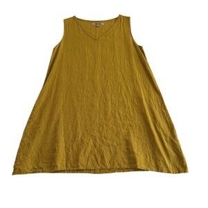 Flax Recent Label 100% Linen A Line Lagenlook Goldenrod V Neck Tunic‎ Dress S